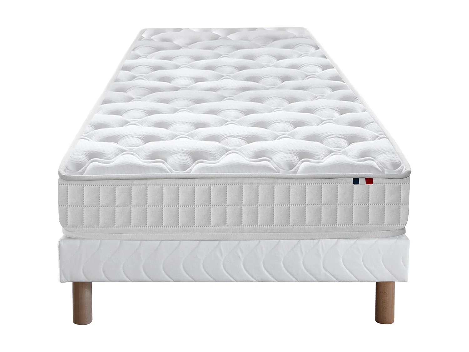Pack ensemble matelas ressorts ASTRE, sommier, couette et oreillers Dimensions - 90 x 190 cm, Sommier - Blanc