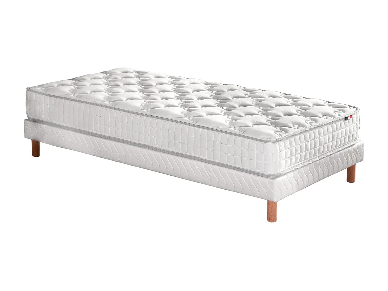 Pack ensemble matelas ressorts ASTRE, sommier, couette et oreillers Dimensions - 90 x 190 cm, Sommier - Blanc