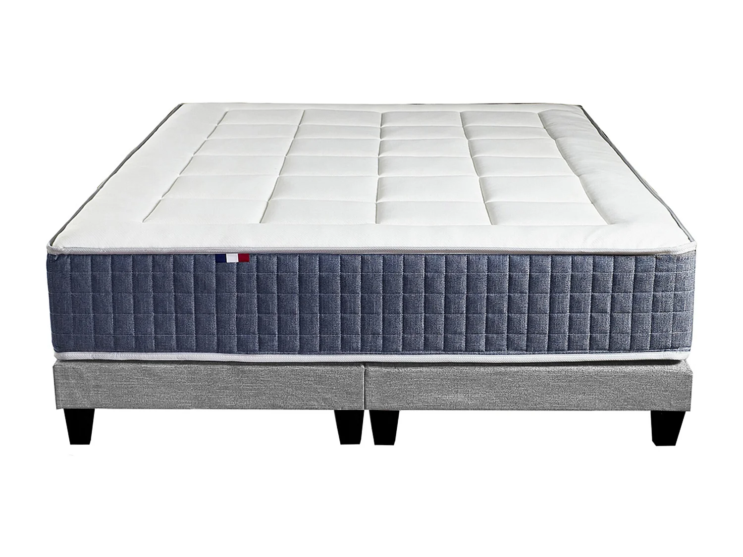 Ensemble Matelas Ressort 7 zones + Mémoire de forme + Sommier KING STYLE + couette + oreillers - Fabriqué en France Dimensions - 2x90 x 200 cm, Sommier - Gris chiné