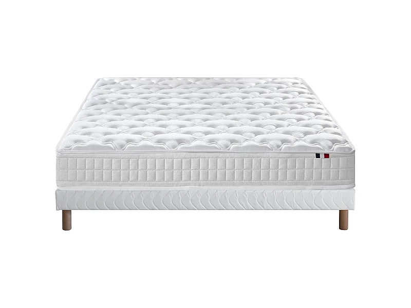 Pack ensemble matelas ressorts ASTRE, sommier, couette et oreillers Dimensions - 160 x 200 cm, Sommier - Blanc