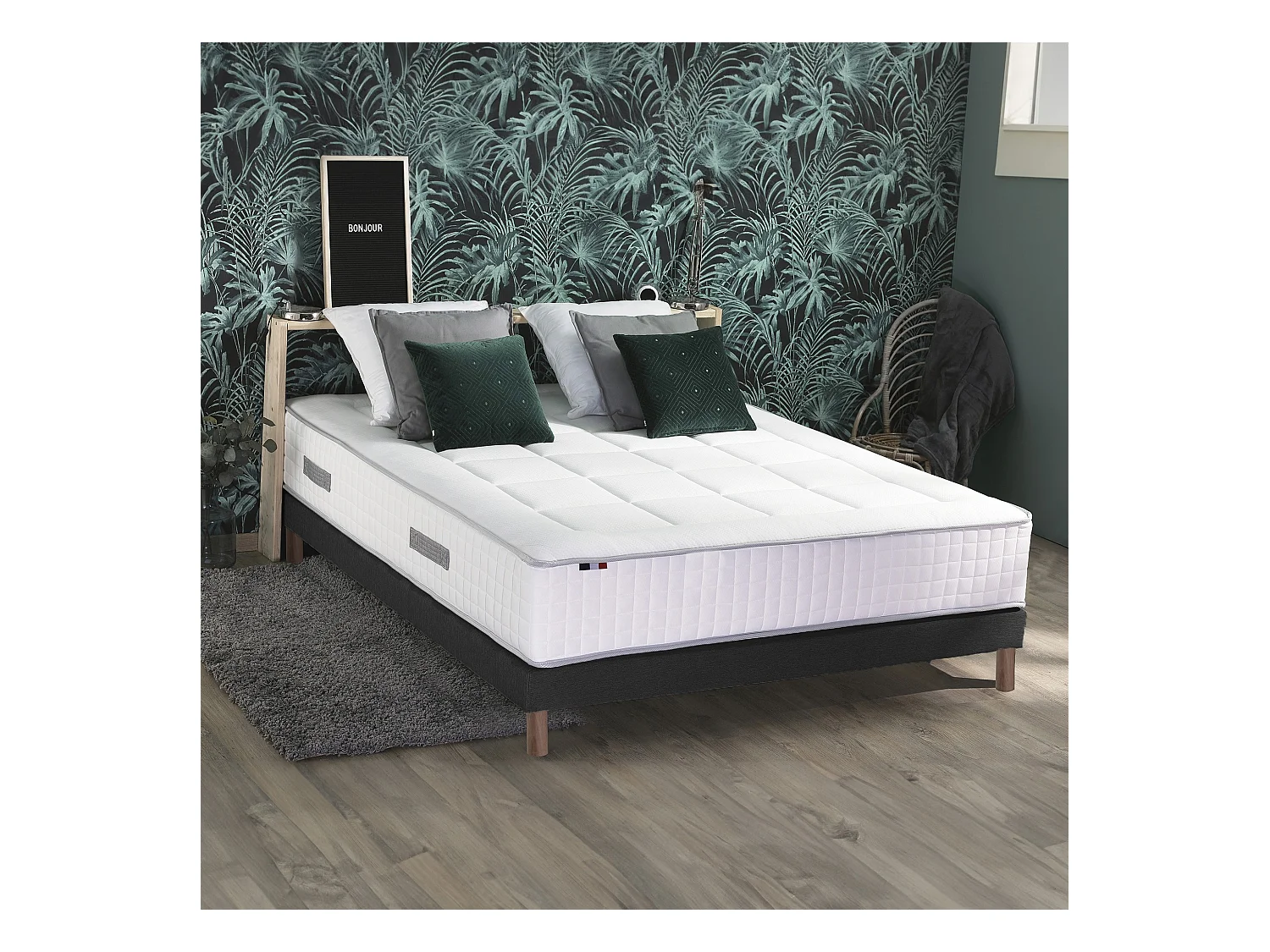 Ensemble matelas Ressorts 7 zones H28cm + sommier PALACIO 2 FABRICATION FRANCAISE Dimensions - 140 x 190 cm, Sommier - Noir