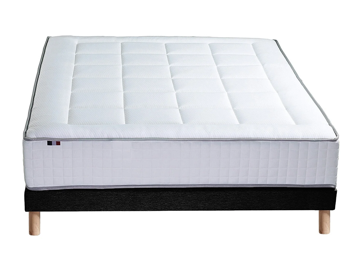 Ensemble matelas Ressorts 7 zones H28cm + sommier PALACIO 2 FABRICATION FRANCAISE Dimensions - 140 x 190 cm, Sommier - Noir