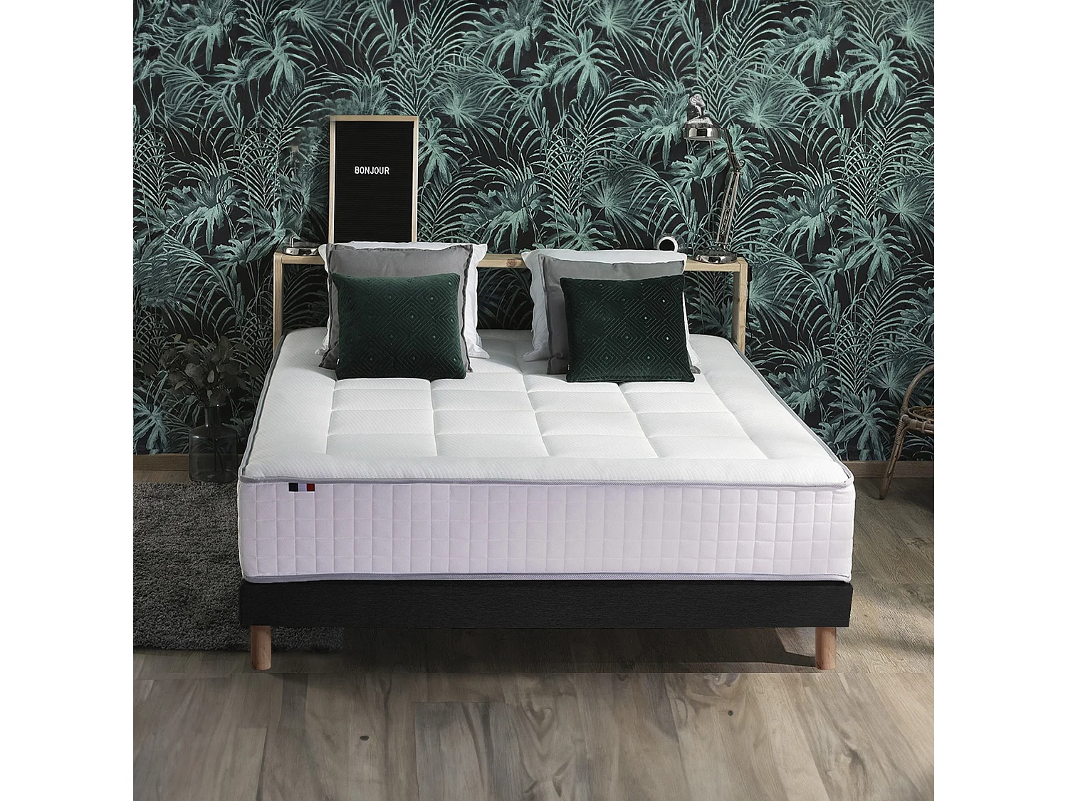 Ensemble matelas Ressorts 7 zones H28cm + sommier PALACIO 2 FABRICATION FRANCAISE Dimensions - 140 x 190 cm, Sommier - Noir