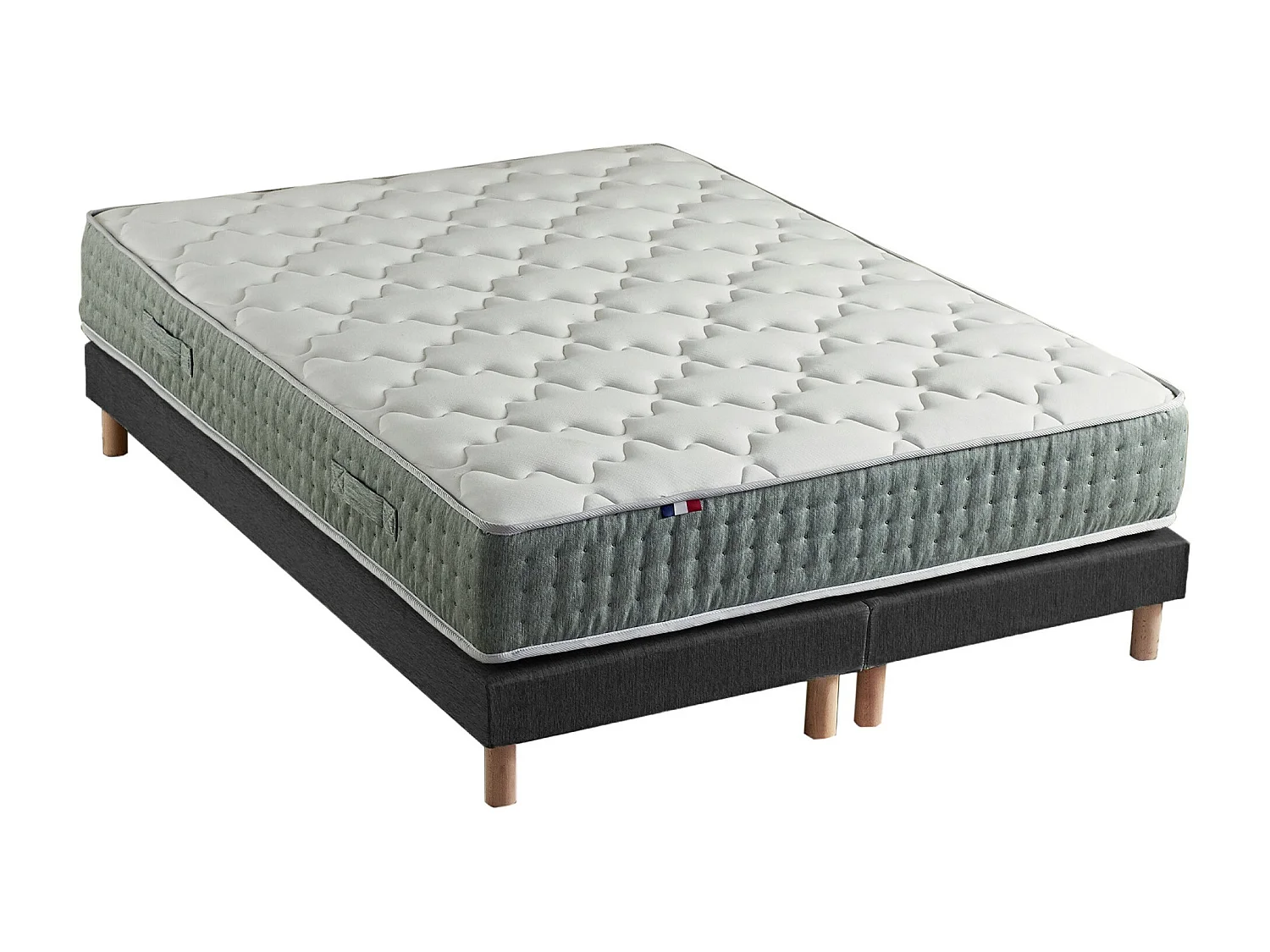 Ensemble + matelas Ressort 7 zones Face Hiver/Eté différente HYGGE Fabriqué en France Dimensions - 2x90 x 200 cm, Sommier - Noir