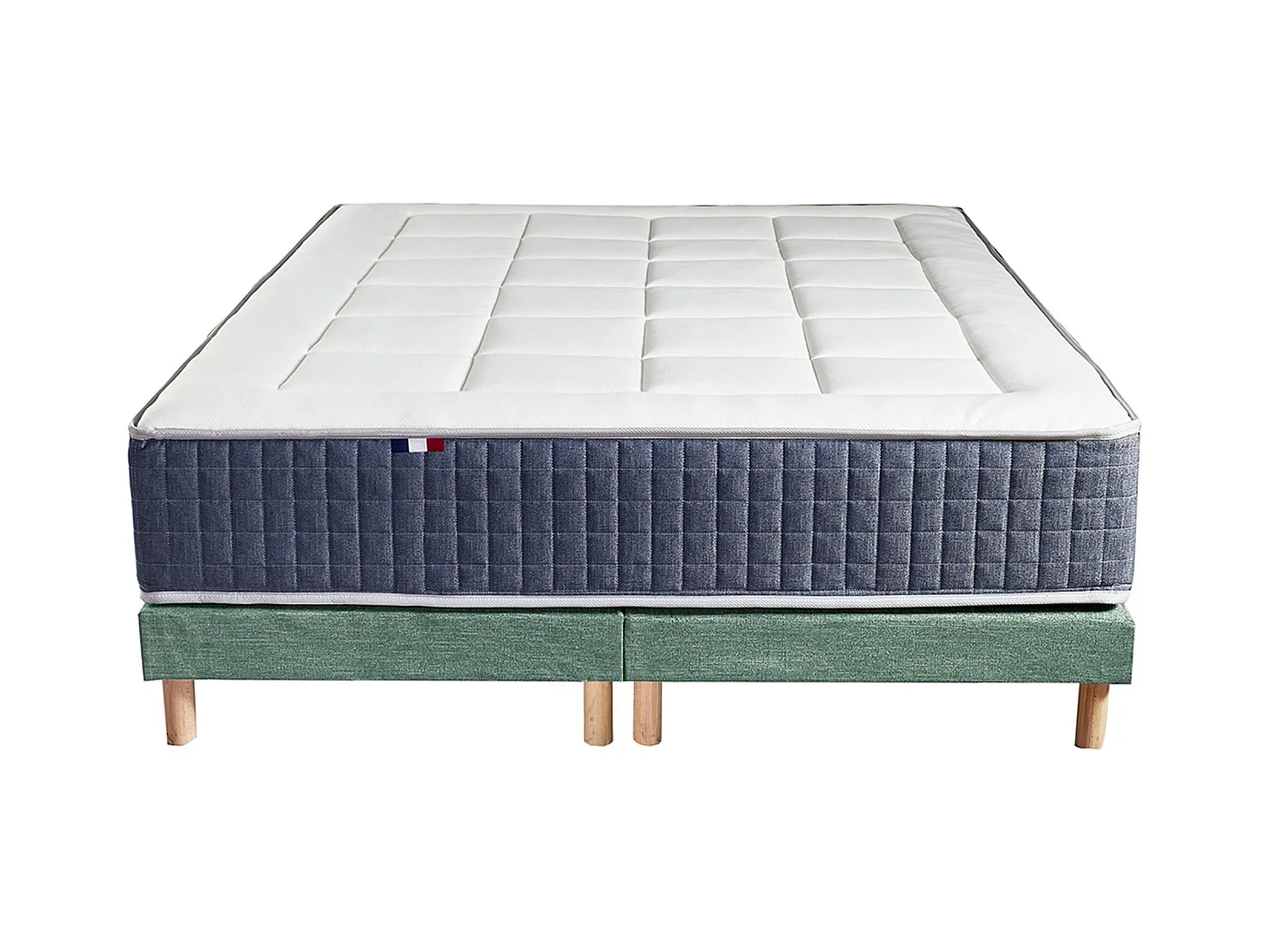 Ensemble matelas ressort 7 zones KING STYLE, mémoire de forme, sommier, couette, oreillers Dimensions - 2x80 x 200 cm, Sommier - Vert celadon