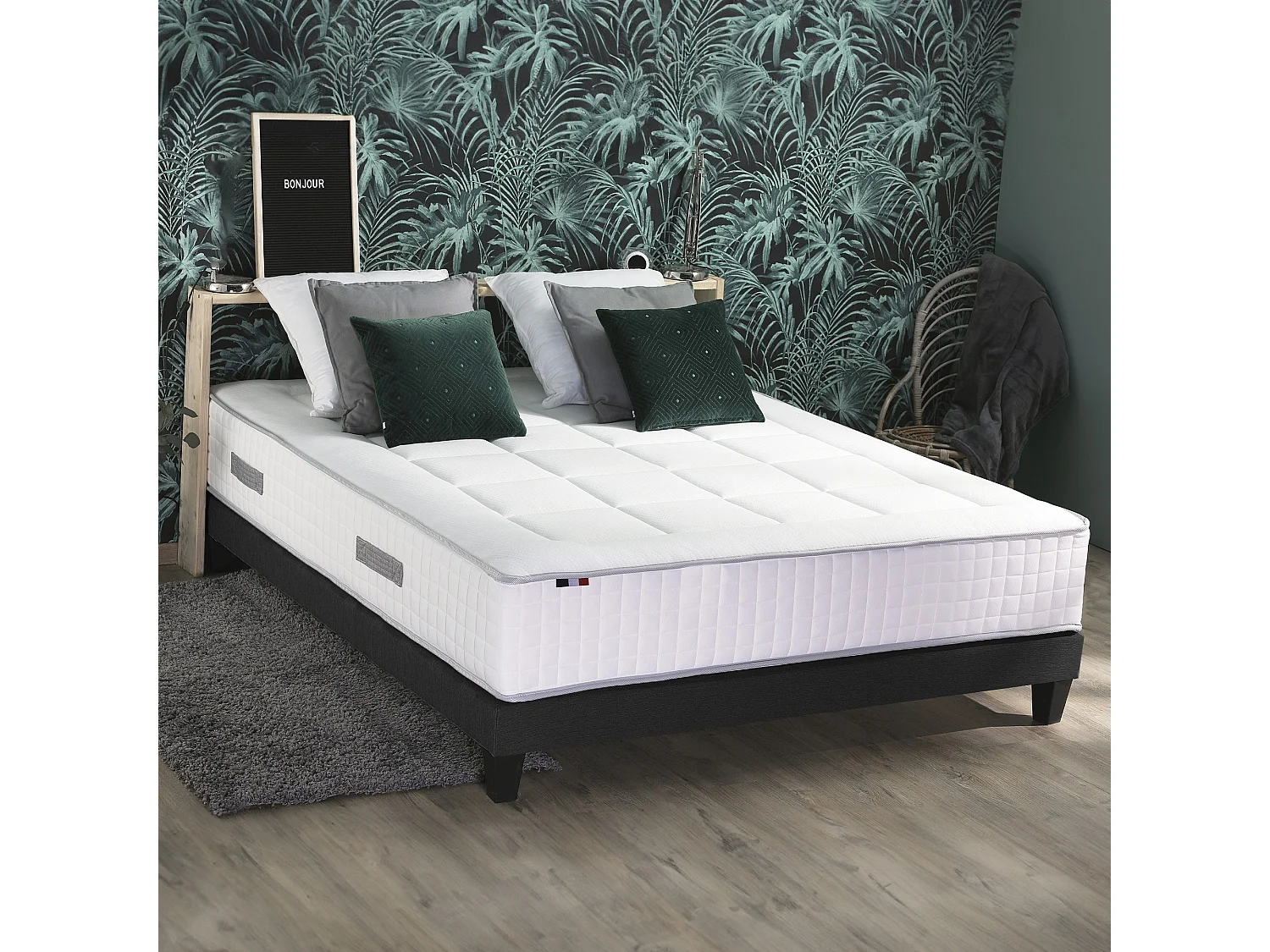 Ensemble matelas Ressort 7 zones + sommier + oreiller + couette - FABRICATION FRANCAISE Dimensions - 140 x 190 cm