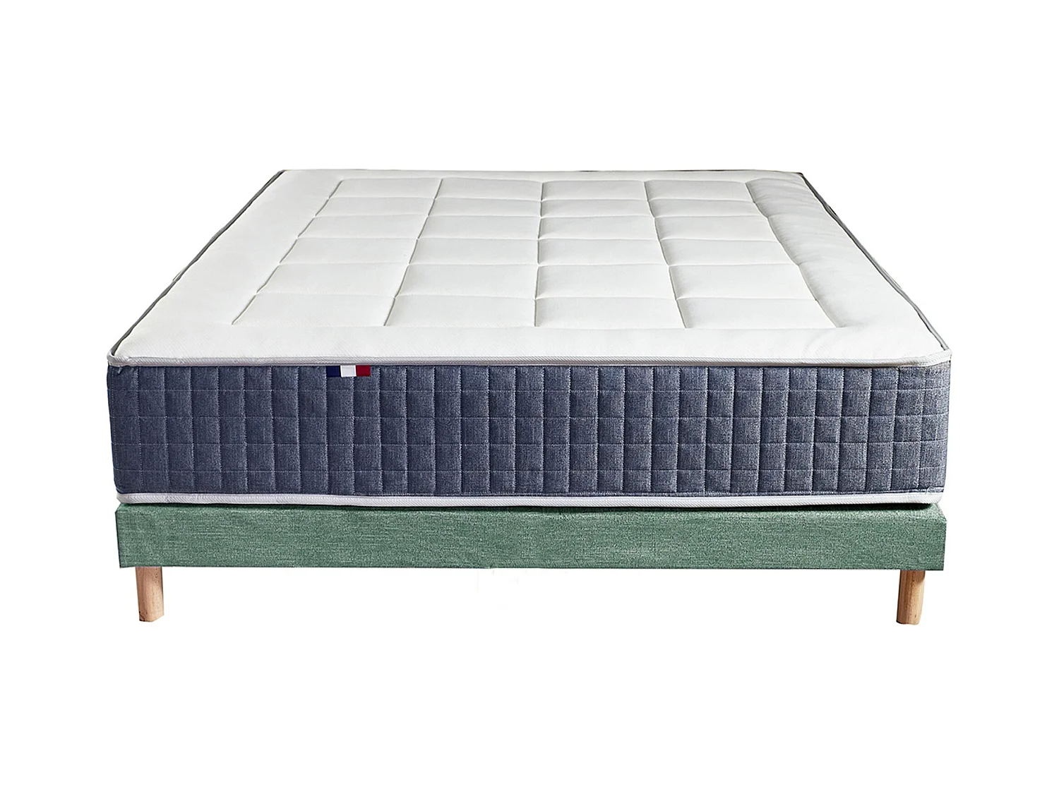 Ensemble matelas ressort 7 zones KING STYLE, mémoire de forme, sommier, couette, oreillers Dimensions - 140 x 190 cm, Sommier - Vert celadon