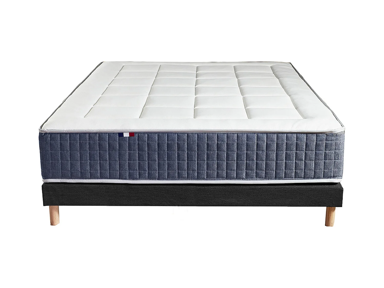 Ensemble matelas ressort 7 zones KING STYLE, mémoire de forme, sommier, couette, oreillers Dimensions - 140 x 190 cm, Sommier - Noir