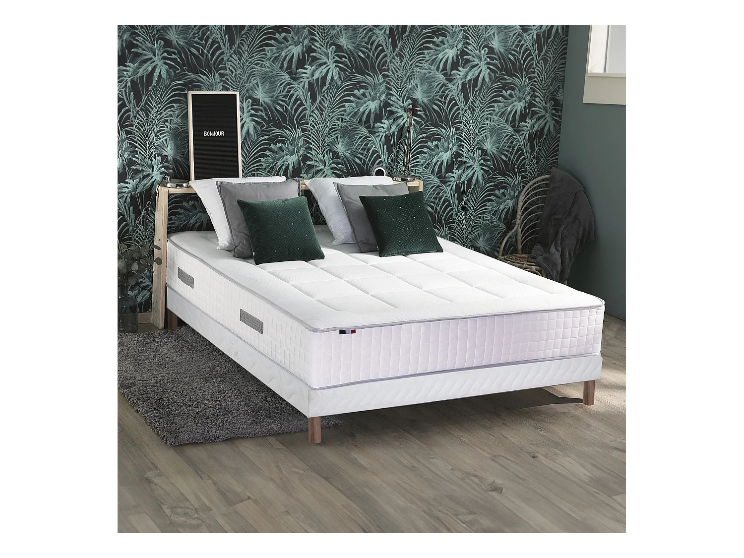 Ensemble matelas Ressorts 7 zones H28cm + sommier PALACIO 2 FABRICATION FRANCAISE Dimensions - 140 x 190 cm, Sommier - Blanc