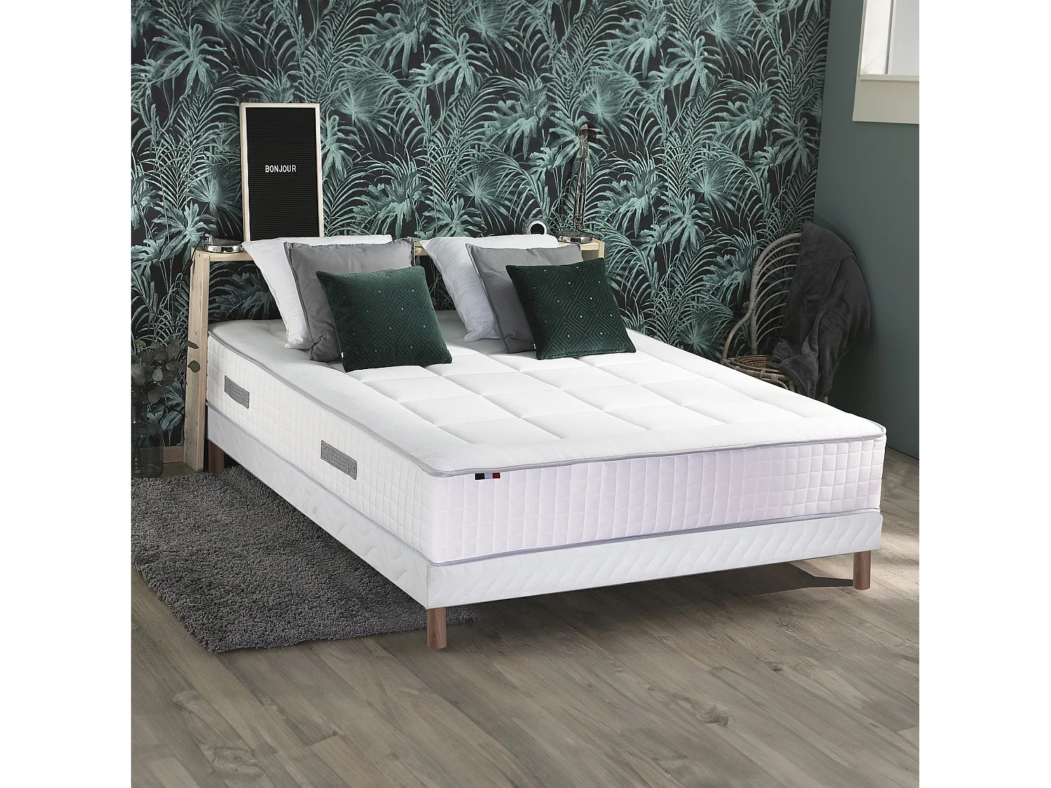 Ensemble matelas Ressorts 7 zones H28cm + sommier PALACIO 2 FABRICATION FRANCAISE Dimensions - 140 x 190 cm, Sommier - Blanc