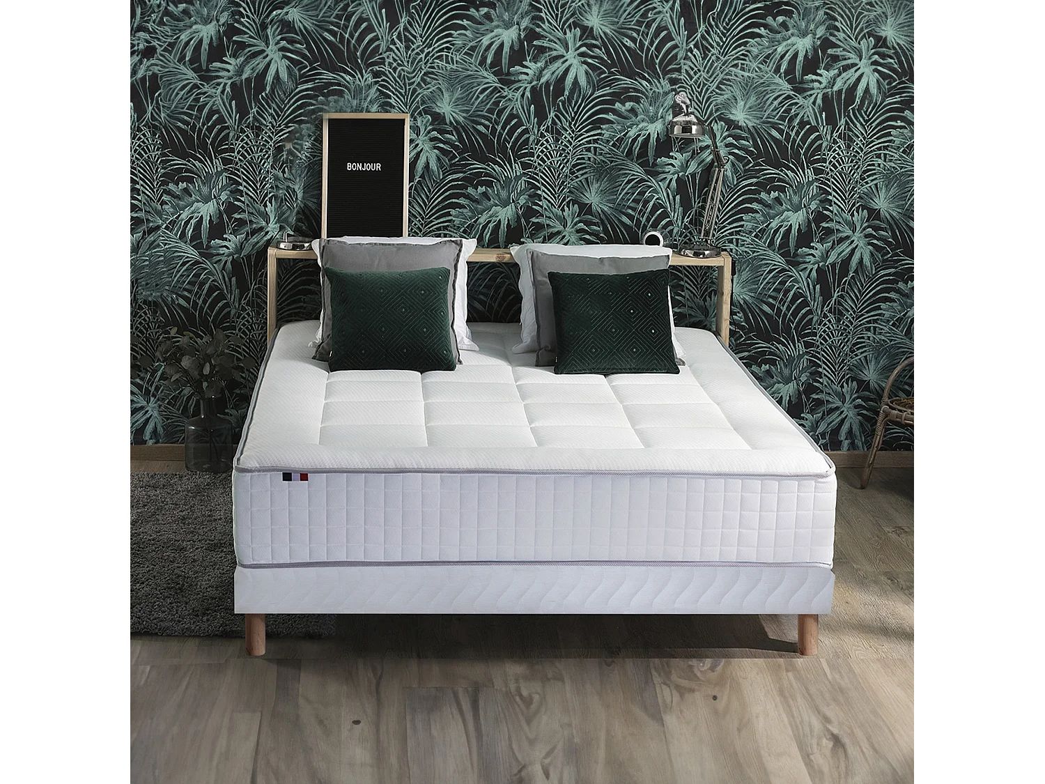 Ensemble matelas Ressorts 7 zones H28cm + sommier PALACIO 2 FABRICATION FRANCAISE Dimensions - 140 x 190 cm, Sommier - Blanc