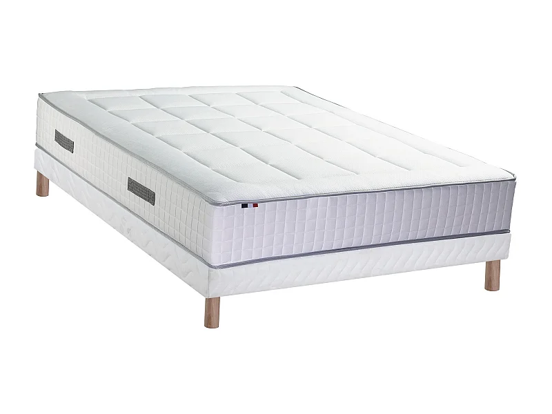 Ensemble matelas Ressorts 7 zones H28cm + sommier PALACIO 2 FABRICATION FRANCAISE Dimensions - 140 x 190 cm, Sommier - Blanc