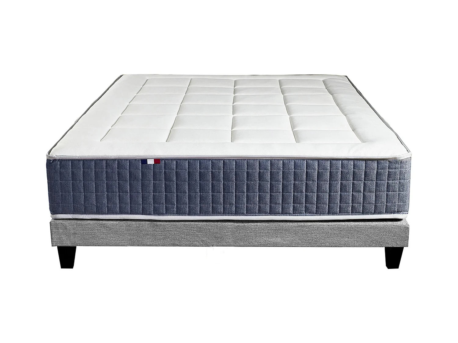 Ensemble Matelas Ressort 7 zones + Mémoire de forme + Sommier KING STYLE Fabriqué en France Dimensions - 140 x 190 cm, Sommier - Gris chiné