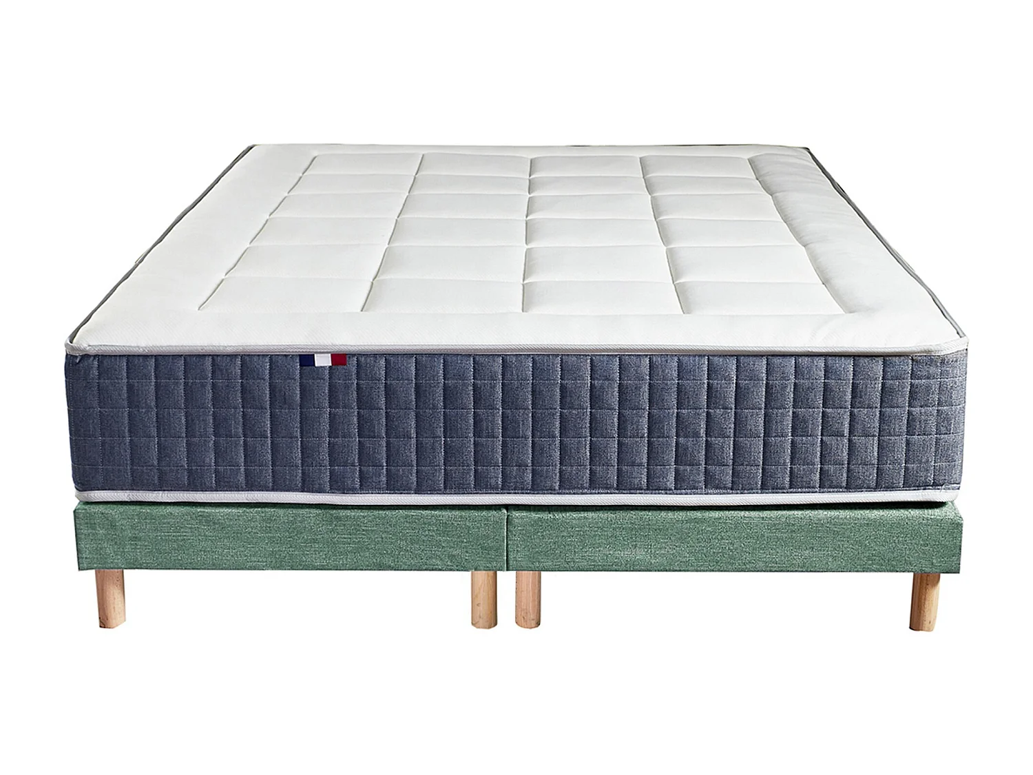 Ensemble matelas ressort 7 zones KING STYLE, mémoire de forme, sommier, couette, oreillers Dimensions - 2x90 x 200 cm, Sommier - Vert celadon