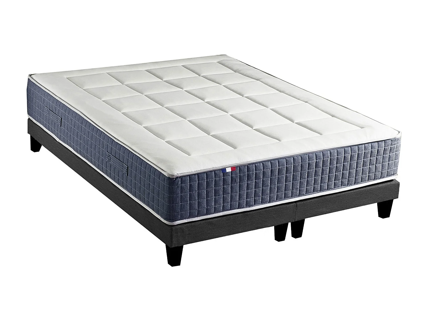 Ensemble Matelas Ressort 7 zones + Mémoire de forme + Sommier KING STYLE Fabriqué en France Dimensions - 2x90 x 200 cm, Sommier - Noir