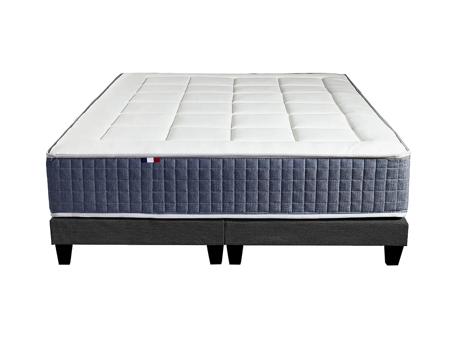 Ensemble Matelas Ressort 7 zones + Mémoire de forme + Sommier KING STYLE Fabriqué en France Dimensions - 2x90 x 200 cm, Sommier - Noir
