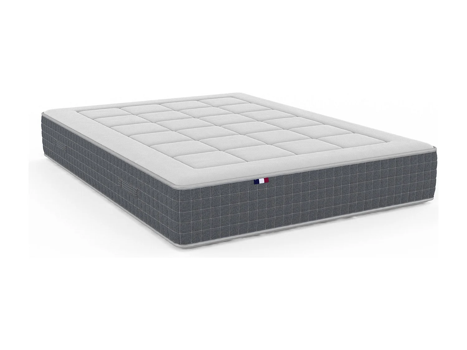 Ensemble Matelas Ressort 7 zones H.28cm + Sommier + couette + oreillers Fabriqué en France MAX Dimensions - 2x90 x 200 cm, Sommier - Gris chiné