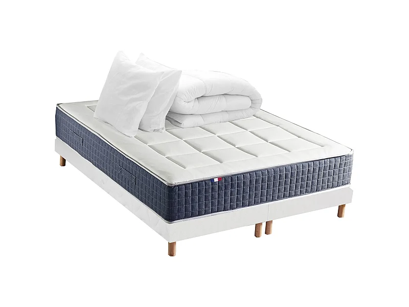 Ensemble matelas ressort 7 zones KING STYLE, mémoire de forme, sommier, couette, oreillers Dimensions - 2x80 x 200 cm, Sommier - Blanc