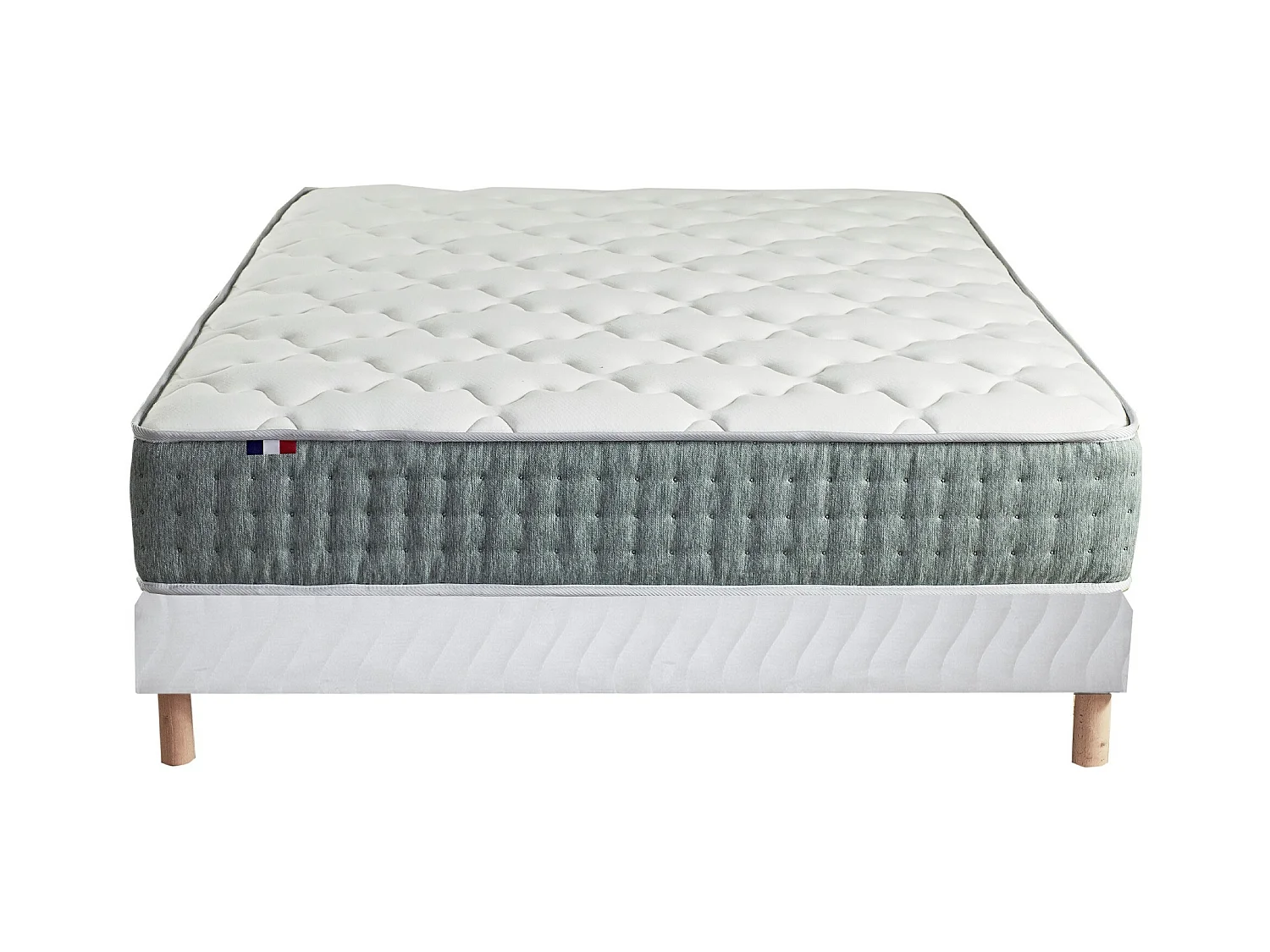 Ensemble + matelas Ressort 7 zones Face Hiver/Eté différente HYGGE Fabriqué en France Dimensions - 140 x 190 cm, Sommier - Blanc