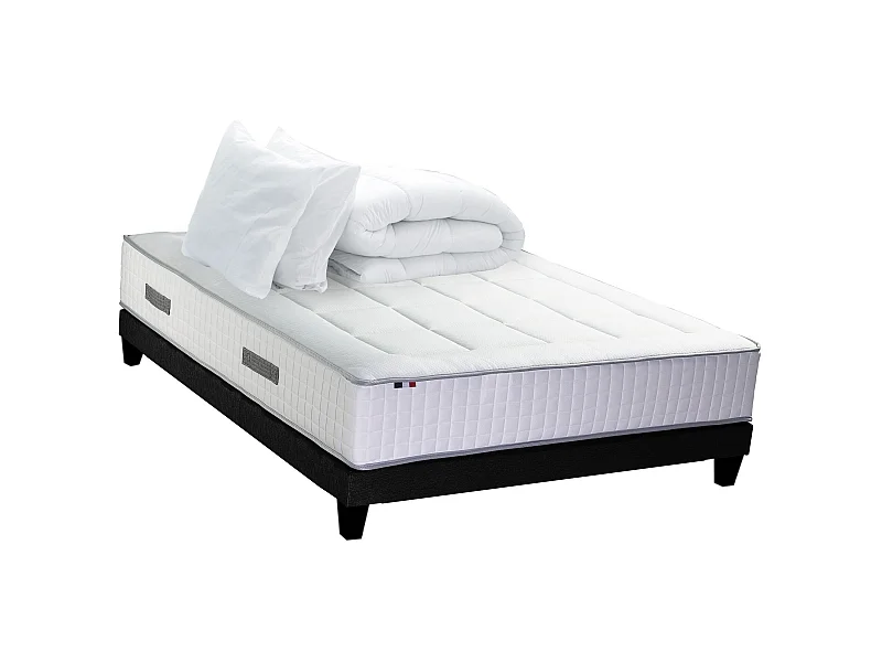 Ensemble matelas Ressort 7 zones + sommier + oreiller + couette - FABRICATION FRANCAISE Dimensions - 160 x 200 cm