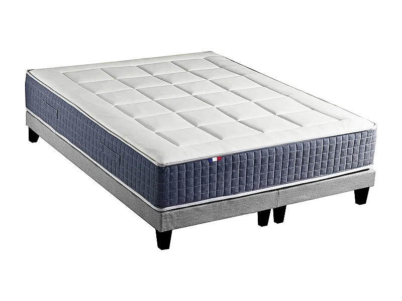 Ensemble Matelas Ressort 7 zones + Mémoire de forme + Sommier KING STYLE Fabriqué en France Dimensions - 2x90 x 200 cm, Sommier - Gris chiné