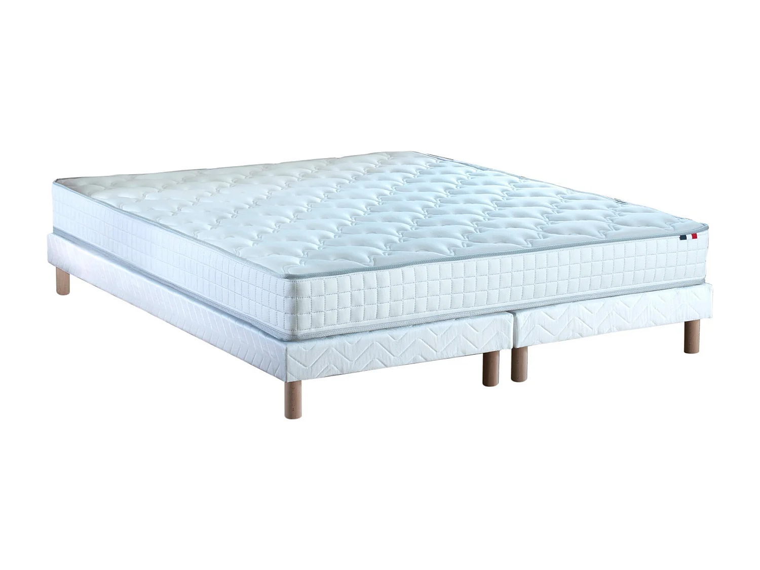 Pack ensemble matelas ressorts ASTRE, sommier, couette et oreillers Dimensions - 2x80 x 200 cm, Sommier - Blanc