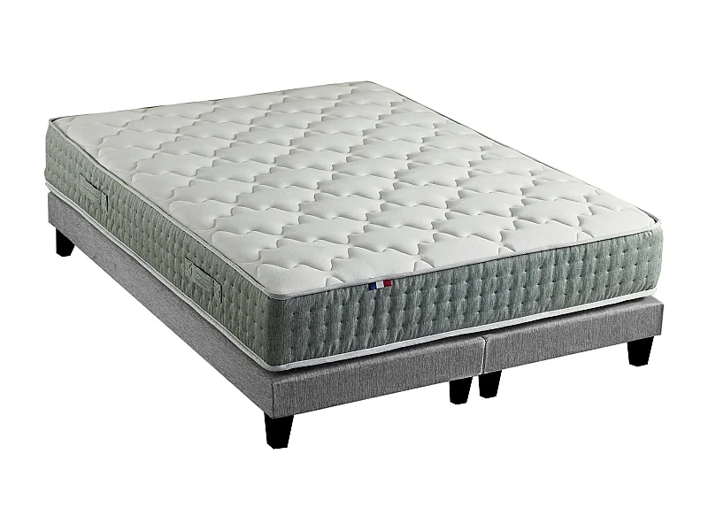 Ensemble matelas à ressorts HYGGE et sommier déco pour un confort optimal Dimensions - 2x90 x 200 cm, Sommier - Gris chiné