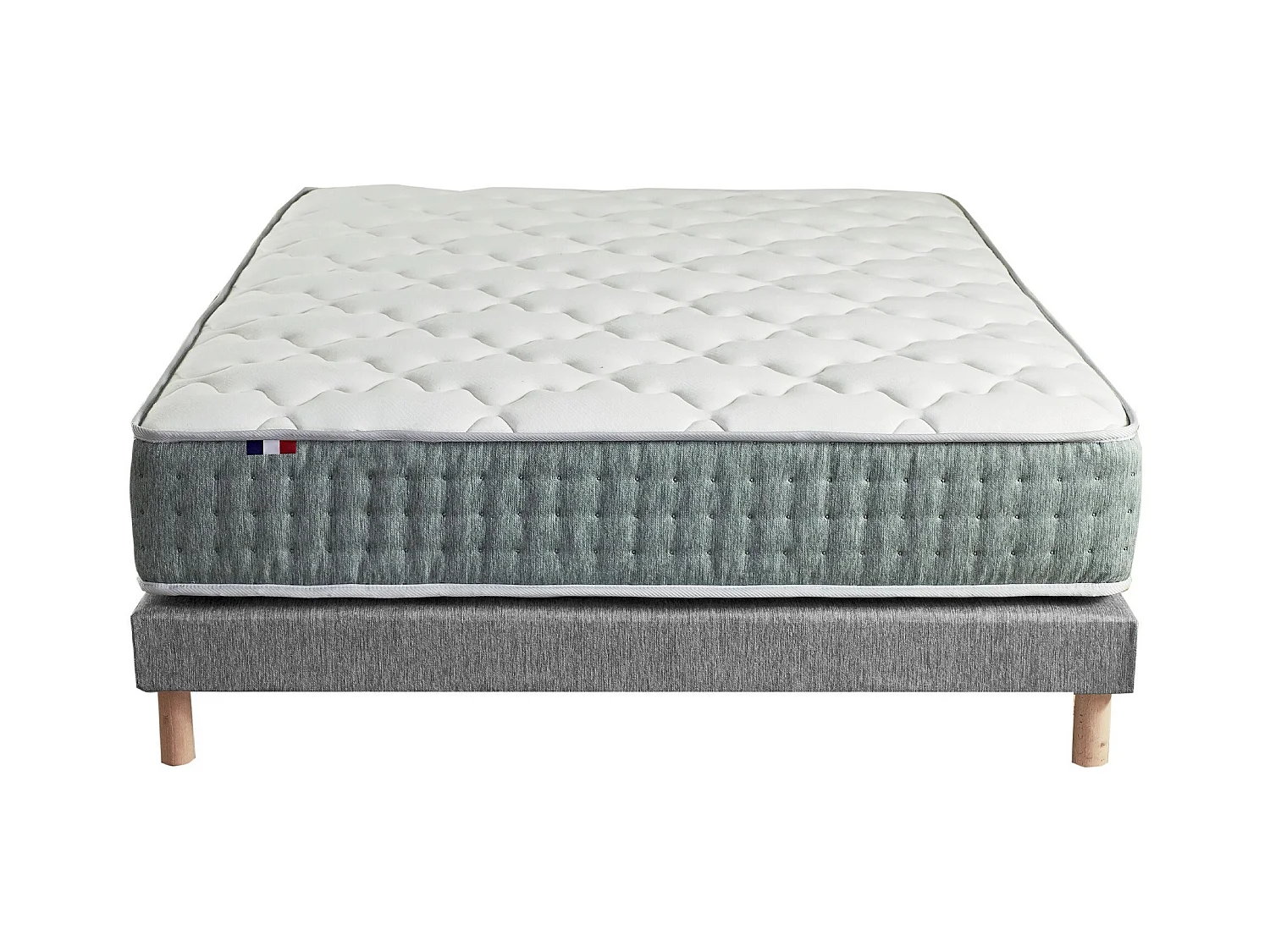 Ensemble + matelas Ressort 7 zones Face Hiver/Eté différente HYGGE Fabriqué en France Dimensions - 140 x 190 cm, Sommier - Gris chiné
