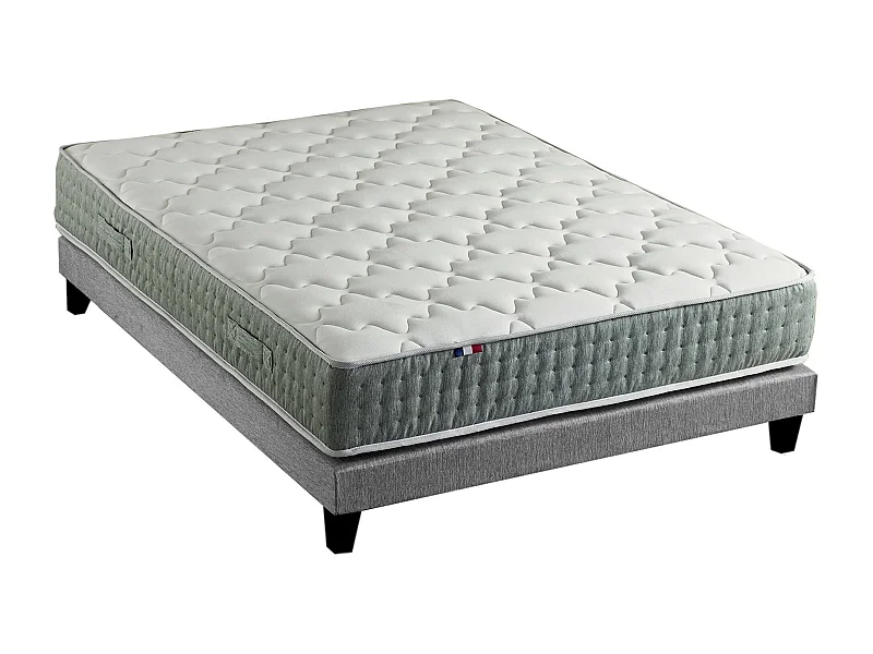 Ensemble matelas à ressorts HYGGE et sommier déco pour un confort optimal Dimensions - 140 x 190 cm, Sommier - Gris chiné