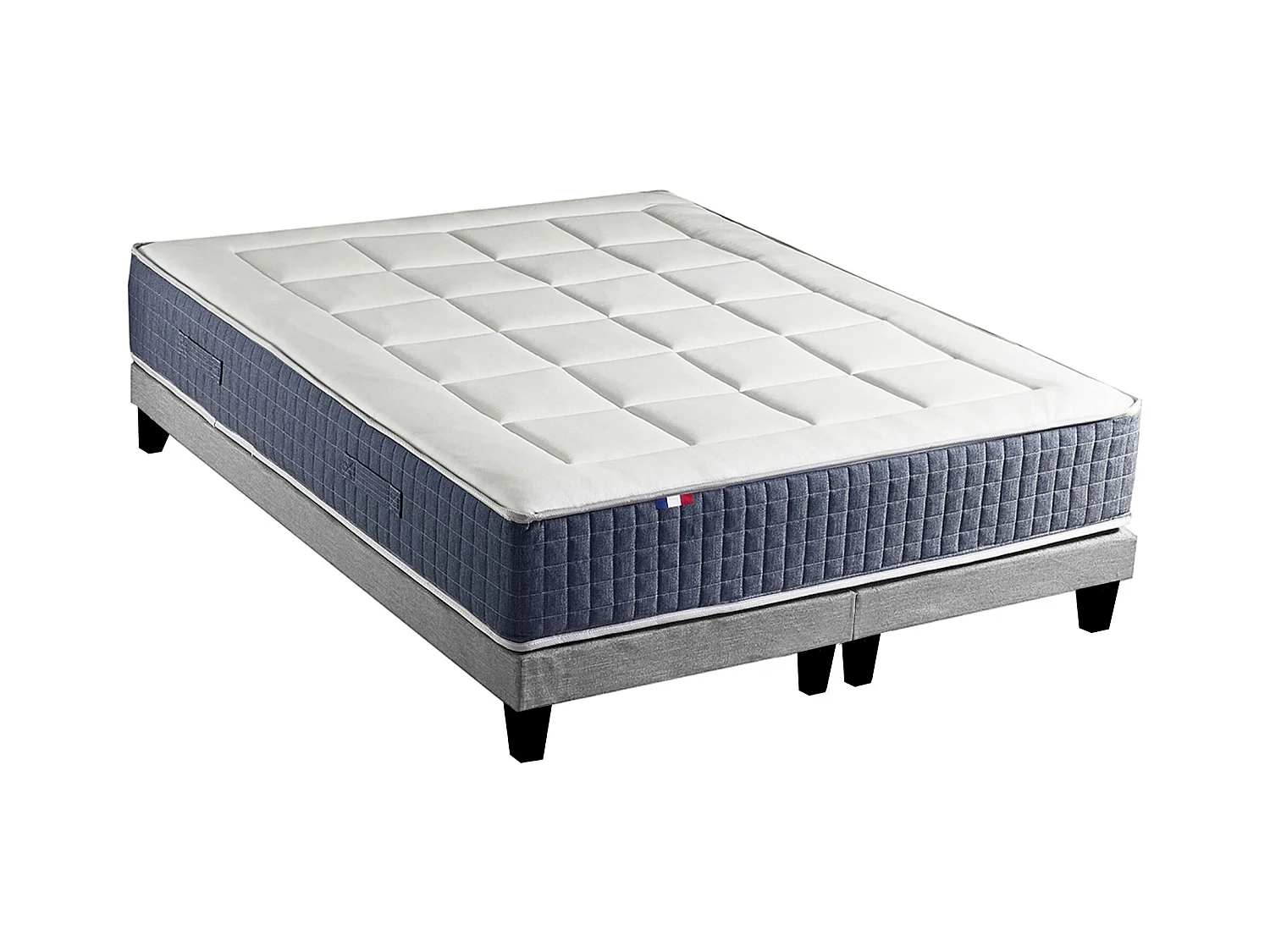 Ensemble Matelas Ressort 7 zones + Mémoire de forme + Sommier KING STYLE Fabriqué en France Dimensions - 2x80 x 200 cm, Sommier - Gris chiné