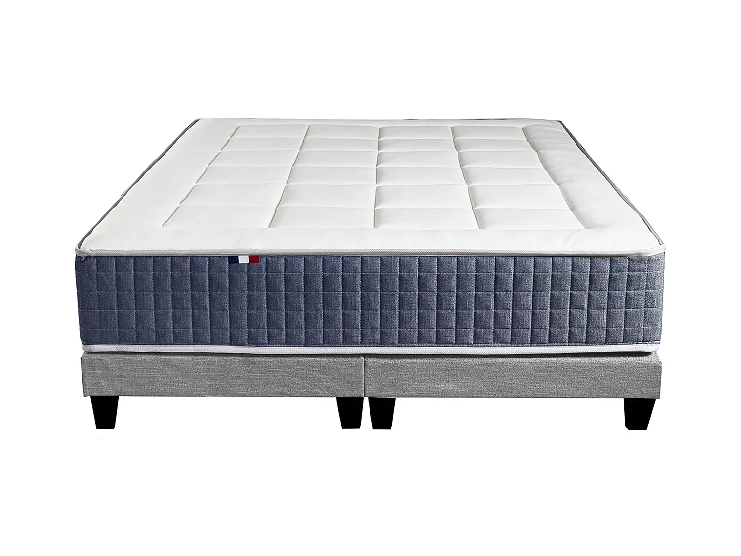 Ensemble Matelas Ressort 7 zones + Mémoire de forme + Sommier KING STYLE Fabriqué en France Dimensions - 2x80 x 200 cm, Sommier - Gris chiné