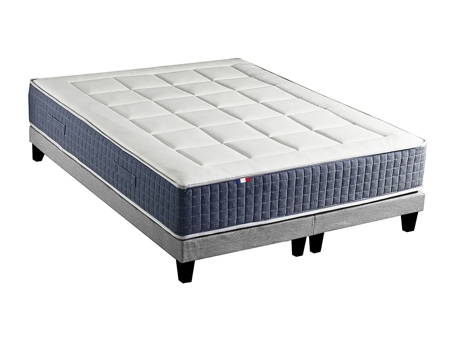 Ensemble Matelas Ressort 7 zones + Mémoire de forme + Sommier KING STYLE Fabriqué en France Dimensions - 2x80 x 200 cm, Sommier - Gris chiné