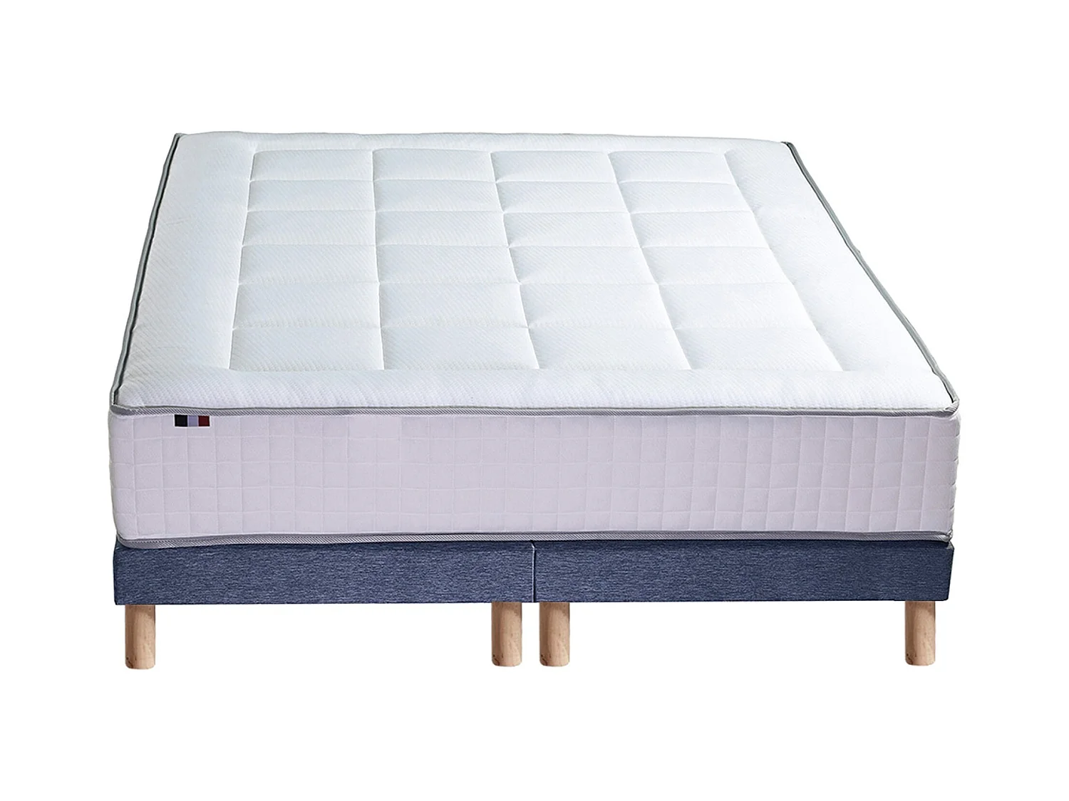 Ensemble matelas Ressorts 7 zones H28cm + sommier PALACIO 2 FABRICATION FRANCAISE Dimensions - 2x90 x 200 cm, Sommier - Bleu denim