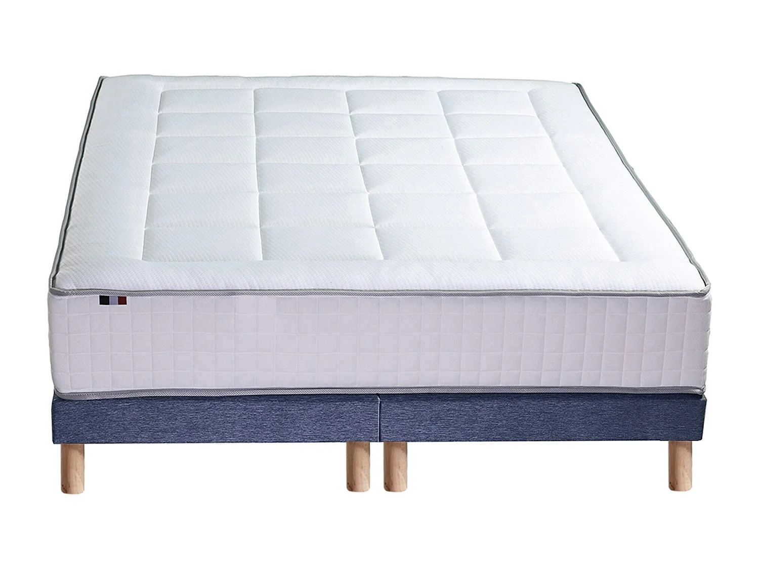 Ensemble matelas Ressorts 7 zones H28cm + sommier PALACIO 2 FABRICATION FRANCAISE Dimensions - 2x90 x 200 cm, Sommier - Bleu denim