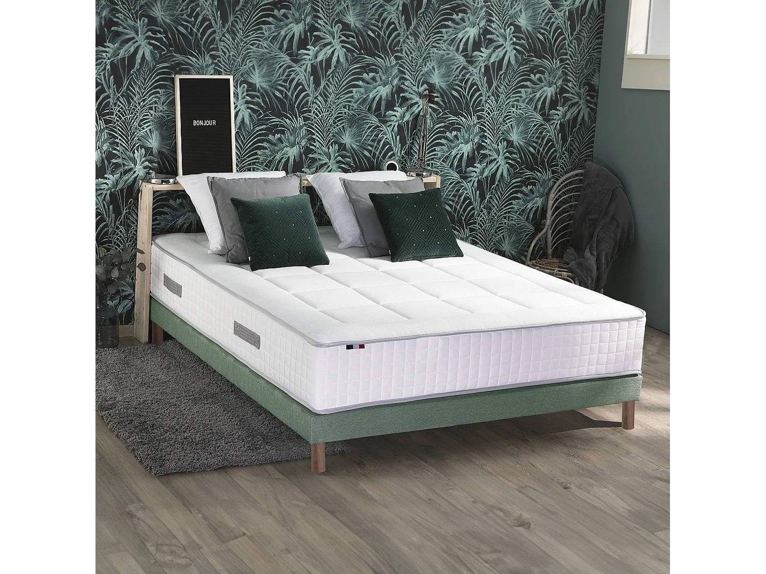 Ensemble BELLAGIO 2, matelas mémoire de forme, sommier et couette Dimensions - 140 x 190 cm, Sommier - Vert celadon