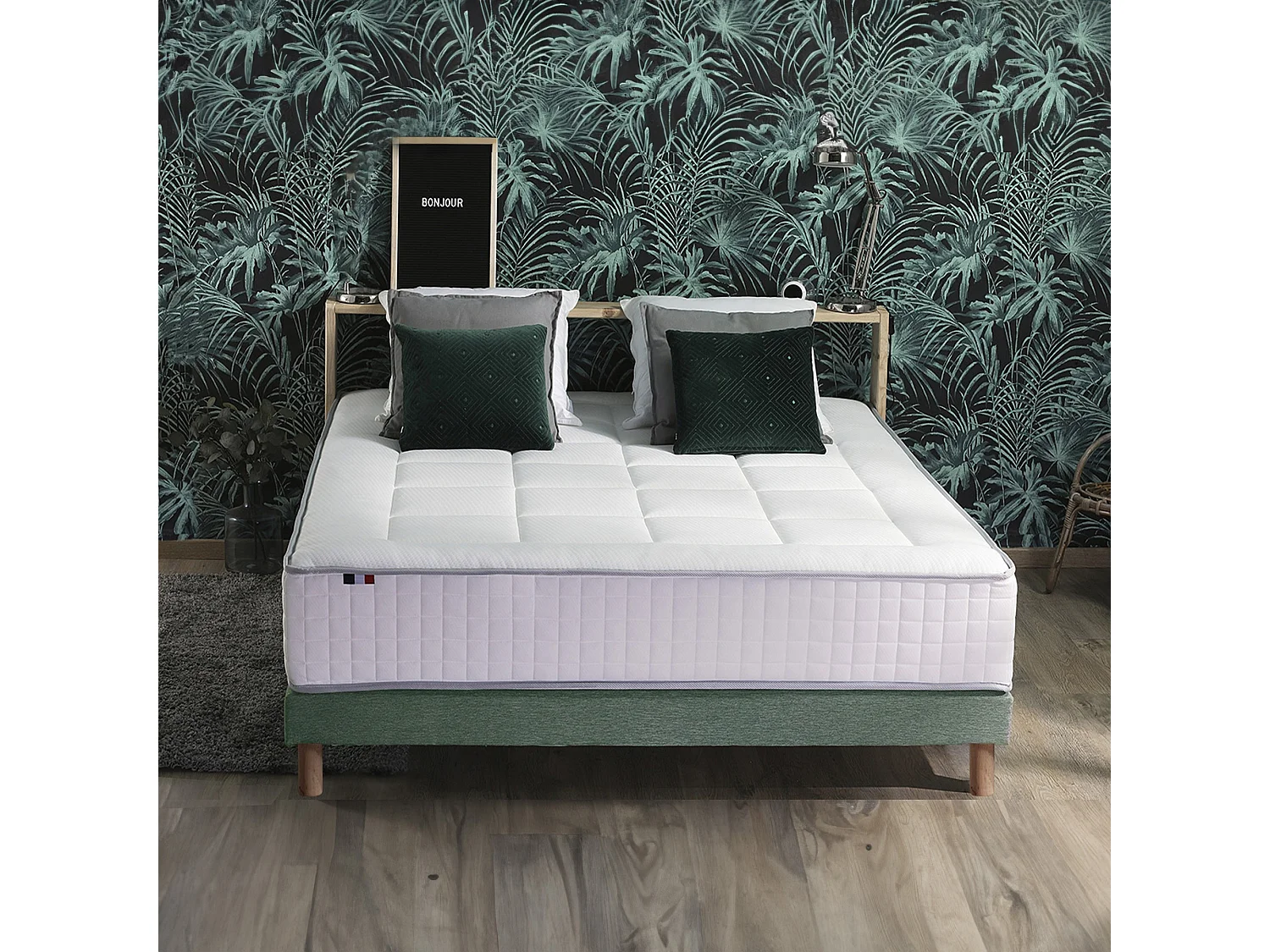 Ensemble BELLAGIO 2, matelas mémoire de forme, sommier et couette Dimensions - 140 x 190 cm, Sommier - Vert celadon