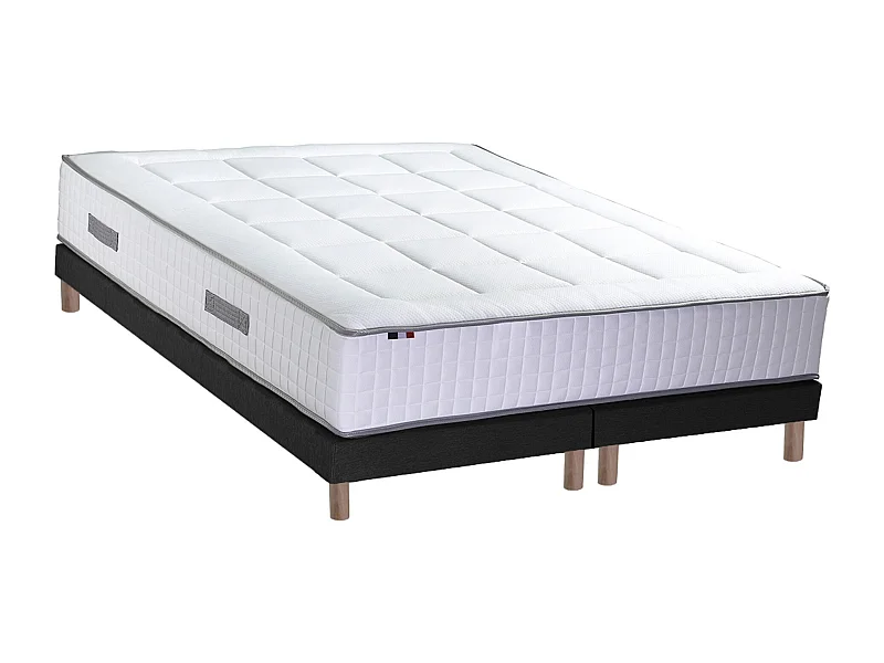 Ensemble matelas Ressorts 7 zones H28cm + sommier PALACIO 2 FABRICATION FRANCAISE Dimensions - 2x80 x 200 cm, Sommier - Noir