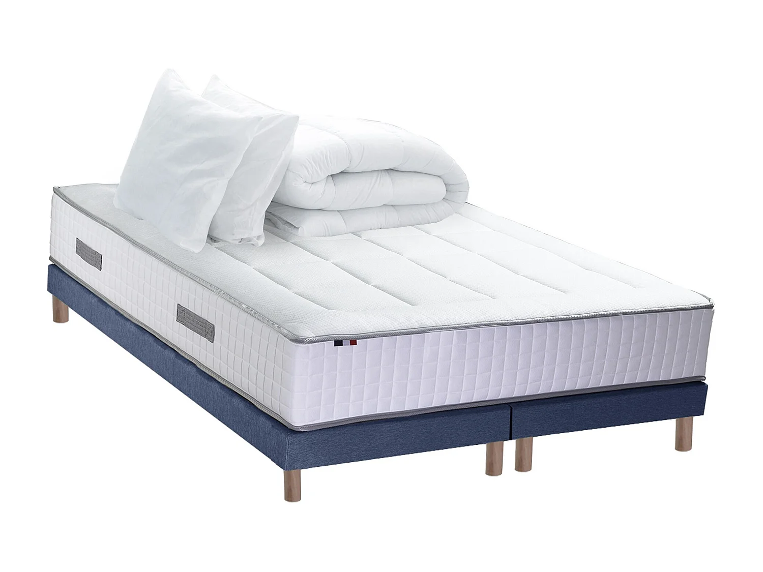Ensemble BELLAGIO 2, matelas mémoire de forme, sommier et couette Dimensions - 2x90 x 200 cm, Sommier - Bleu denim