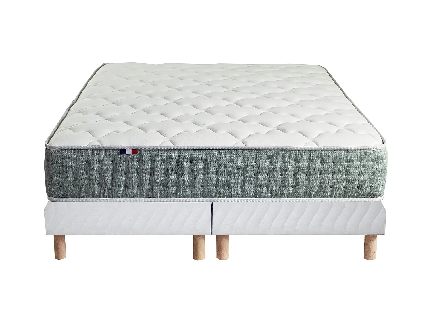Ensemble + matelas Ressort 7 zones Face Hiver/Eté différente HYGGE Fabriqué en France Dimensions - 2x80 x 200 cm, Sommier - Blanc