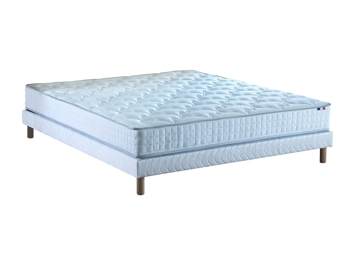 Pack ensemble matelas ressorts ASTRE, sommier, couette et oreillers Dimensions - 140 x 190 cm, Sommier - Blanc