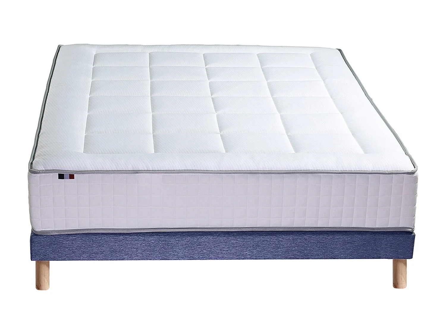 Ensemble matelas Ressorts 7 zones H28cm + sommier PALACIO 2 FABRICATION FRANCAISE Dimensions - 140 x 190 cm, Sommier - Bleu denim