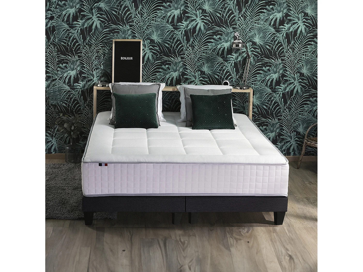 Ensemble matelas Ressort 7 zones + sommier + oreiller + couette - FABRICATION FRANCAISE Dimensions - 2x90 x 200 cm