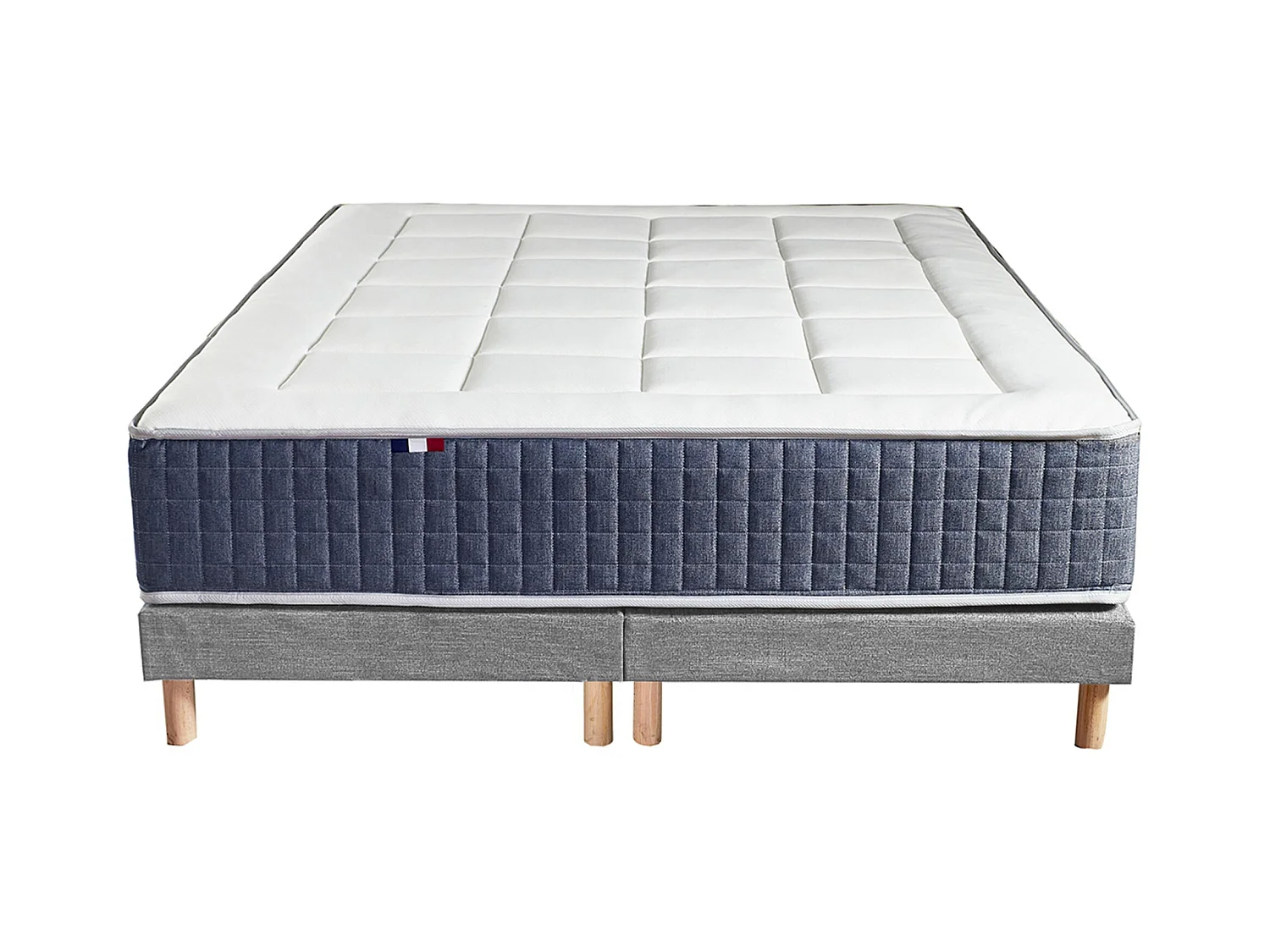 Ensemble matelas ressort 7 zones KING STYLE, mémoire de forme, sommier, couette, oreillers Dimensions - 2x90 x 200 cm, Sommier - Gris chiné