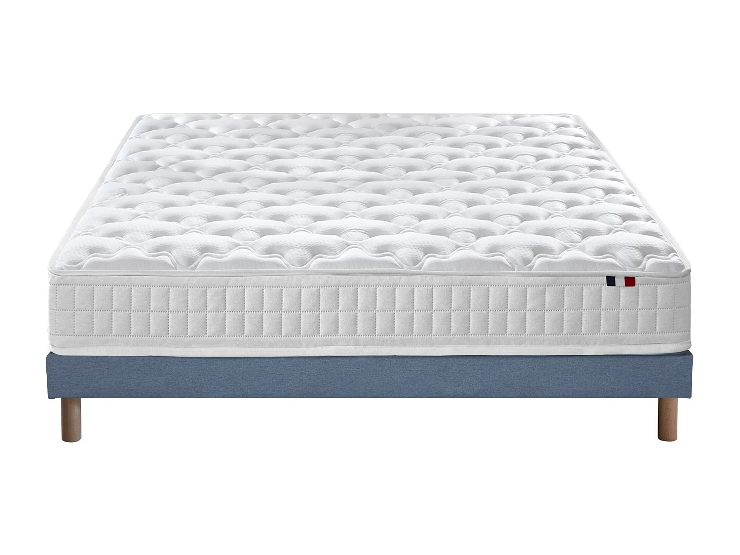 Pack ensemble matelas ressorts ASTRE, sommier, couette et oreillers Dimensions - 140 x 190 cm, Sommier - Bleu denim