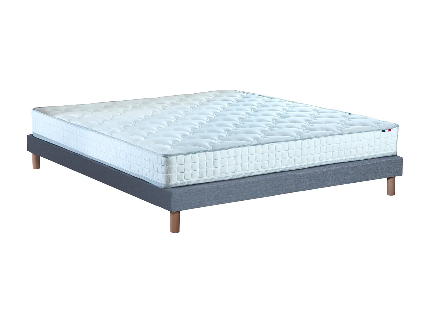 Pack ensemble matelas ressorts ASTRE, sommier, couette et oreillers Dimensions - 140 x 190 cm, Sommier - Bleu denim