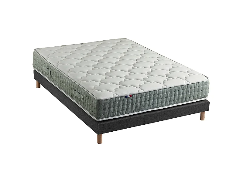 Ensemble + matelas Ressort 7 zones Face Hiver/Eté différente HYGGE Fabriqué en France Dimensions - 140 x 190 cm, Sommier - Noir