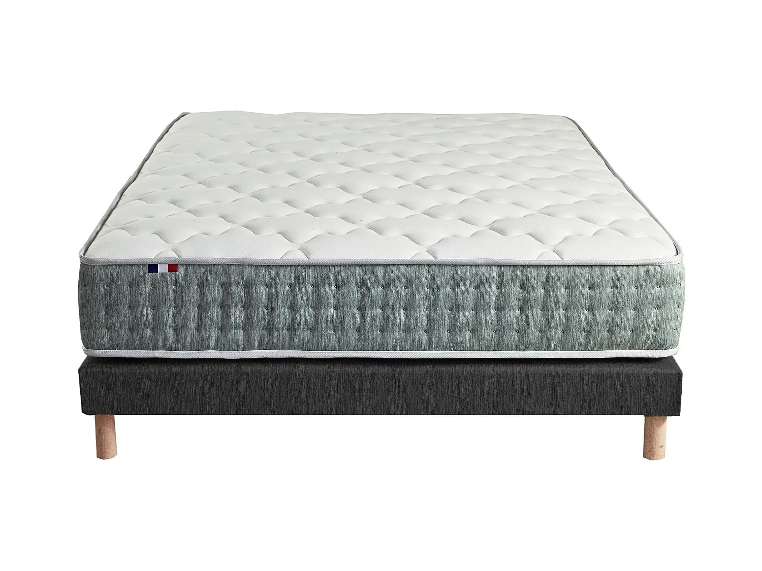 Ensemble + matelas Ressort 7 zones Face Hiver/Eté différente HYGGE Fabriqué en France Dimensions - 140 x 190 cm, Sommier - Noir