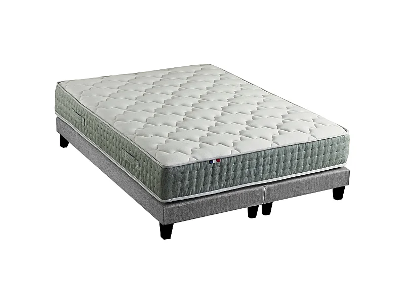 Ensemble matelas à ressorts HYGGE et sommier déco pour un confort optimal Dimensions - 2x80 x 200 cm, Sommier - Gris chiné