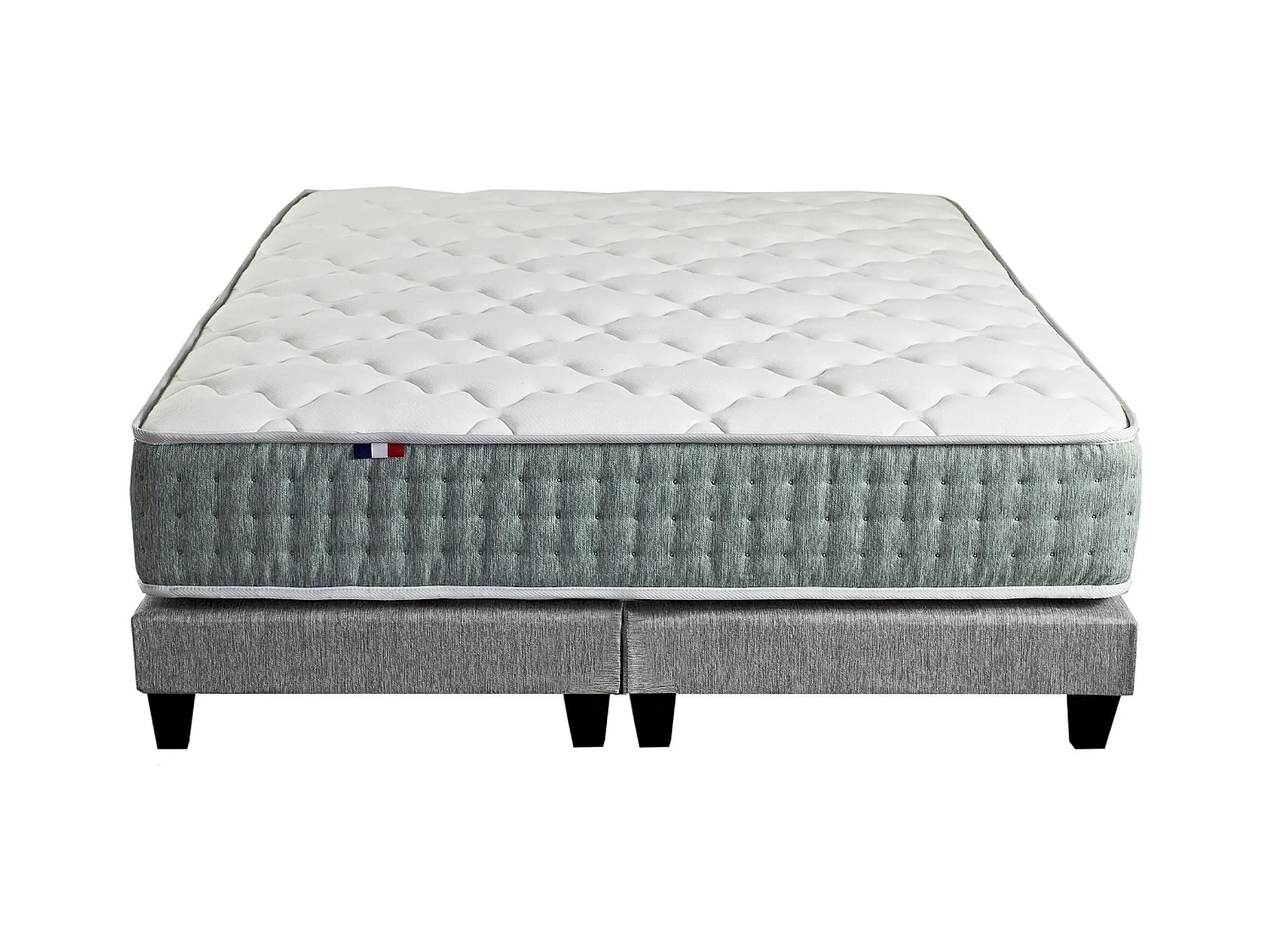 Ensemble matelas à ressorts HYGGE et sommier déco pour un confort optimal Dimensions - 2x80 x 200 cm, Sommier - Gris chiné