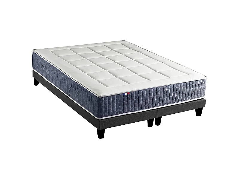 Ensemble Matelas Ressort 7 zones + Mémoire de forme + Sommier KING STYLE Fabriqué en France Dimensions - 2x80 x 200 cm, Sommier - Noir